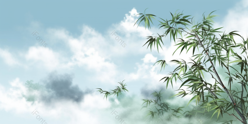 水墨中国画冲入云层的竹子,插画/手绘图,插画/手绘图库,插画/手绘图下载,插画/手绘